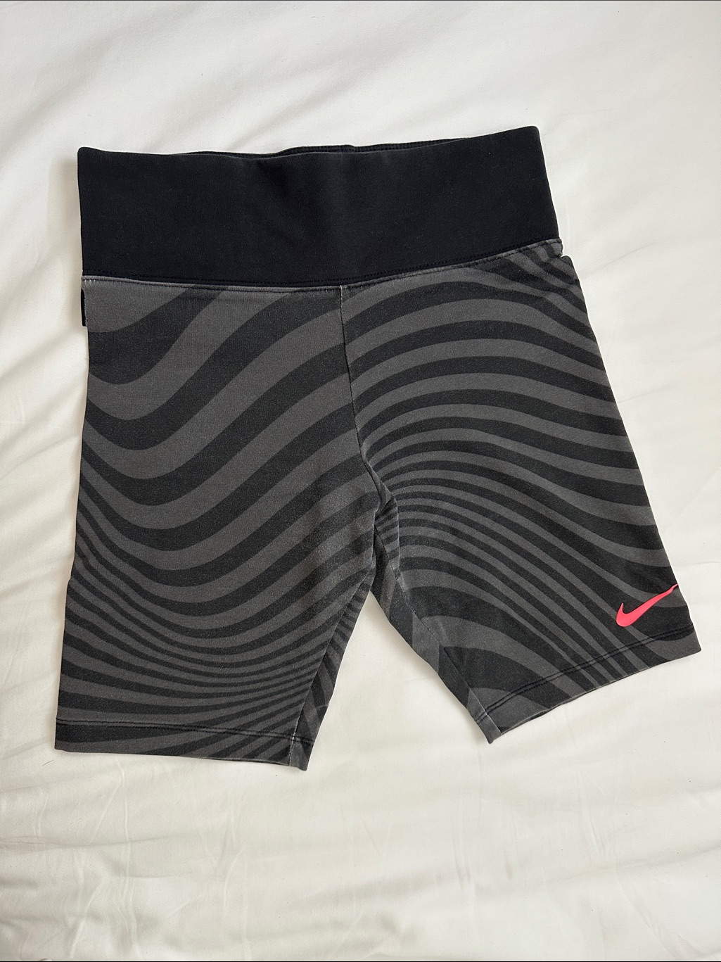 Nike Black & Charcoal Wave-Print Bike Shorts With Pink Swoosh